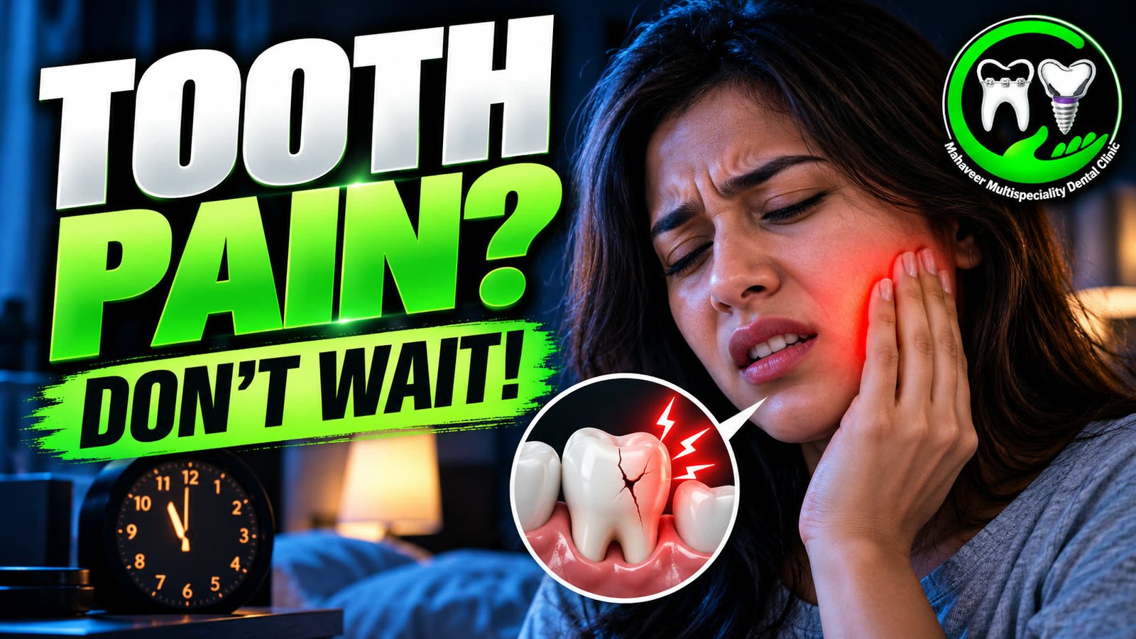 Person holding their jaw in pain at night, representing a dental emergency
